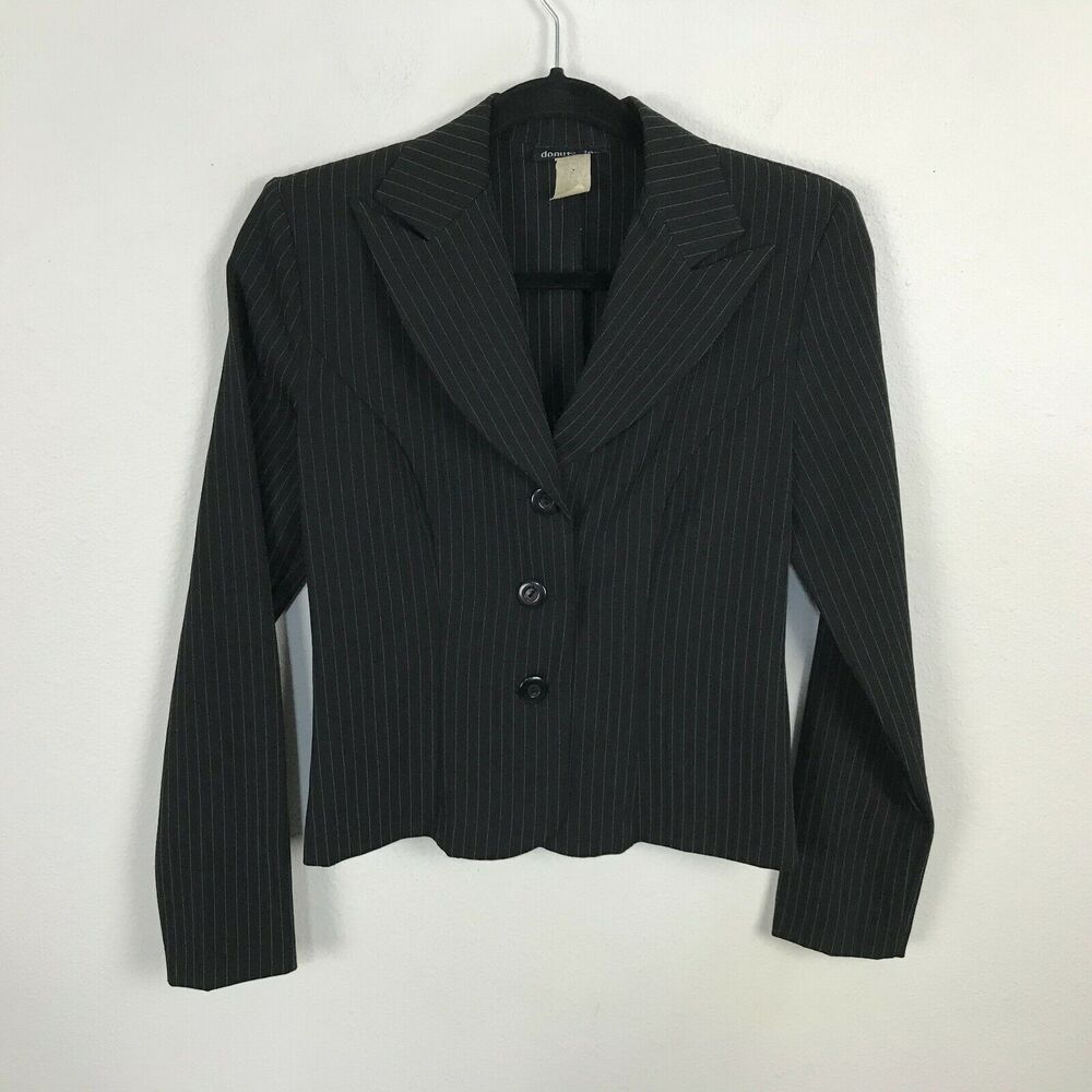 Vintage 90s Y2K Blazer Size‎ 3 Polyester Blend Long Sleve Black Striped XS